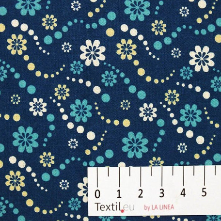 Flowers, Dots - Blue - 100% cotton 