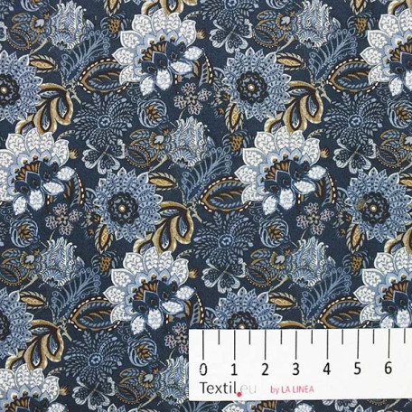 Flowers - Cotton plain - Blue, Grey - 100% cotton 