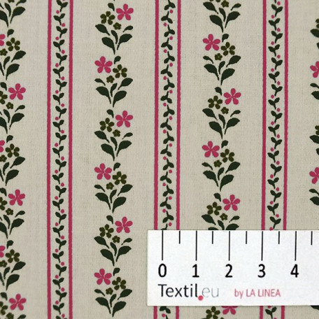 Flowers, Stripes - Cotton Sateen - Beige, Pink - 100% cotton 