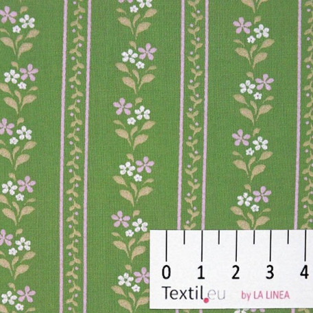 Flowers, Stripes - Cotton Sateen - Green - 100% cotton 