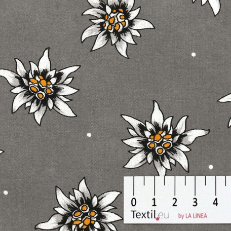 Flowers - Cotton plain - Grey - 100% cotton 