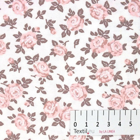 Flowers - Pink, White - 100% cotton 