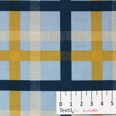 Checks - Cotton plain - Blue, Yellow - 100% cotton 