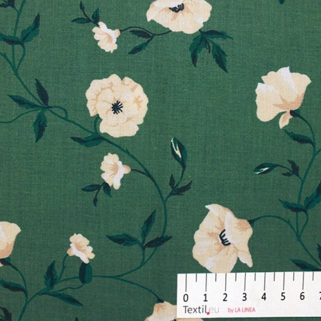 Květiny - Bavlněné plátno - Zelená, Béžová - 100% bavlna 