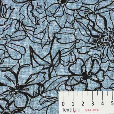 Blumen  - Baumwollsatin  - Blau  - 100% Baumwolle  