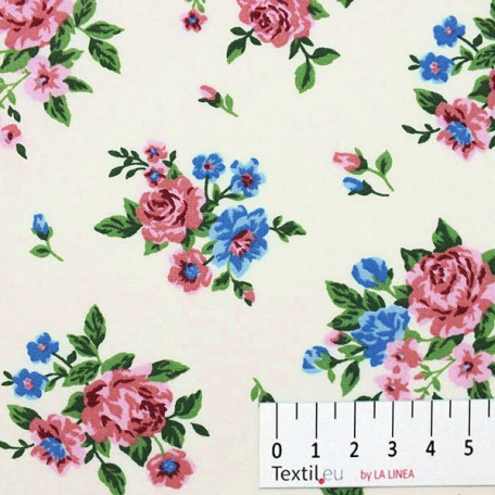 Flowers - Cotton plain - Pink, Blue - 100% cotton 