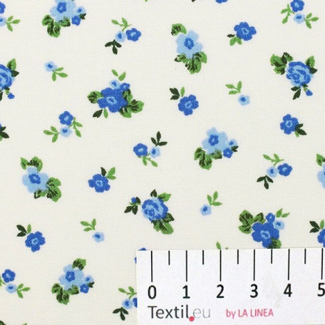 Květiny - Bavlněné plátno - Modrá, Zelená - 100% bavlna 