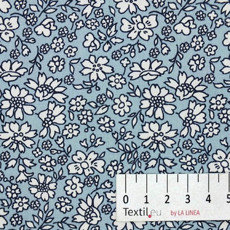 Flowers - Cotton Sateen - Blue - 100% cotton 
