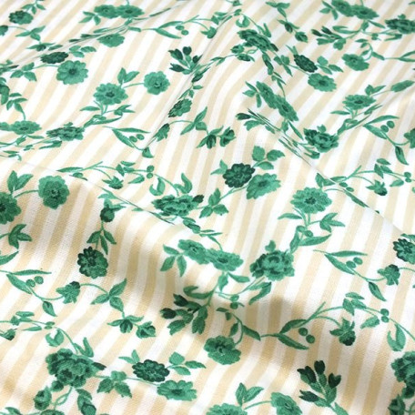 Flowers, Stripes - Plain - ACRYLAT coated, matt - Beige, Green - 100% cotton/100% ACRYL 