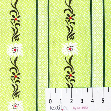 Flowers, Stripes - Cotton plain - Green - 100% cotton 