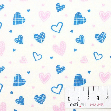 Hearts - Cotton plain - Pink, Blue - 100% cotton 