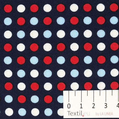 Kropki - Płótno bawełniane  - Niebieski , Czerwony  - 100% bawełna  
