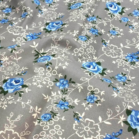 Flowers - Plain - ACRYLAT coated, matt - Grey, Blue - 100% cotton/100% ACRYL 