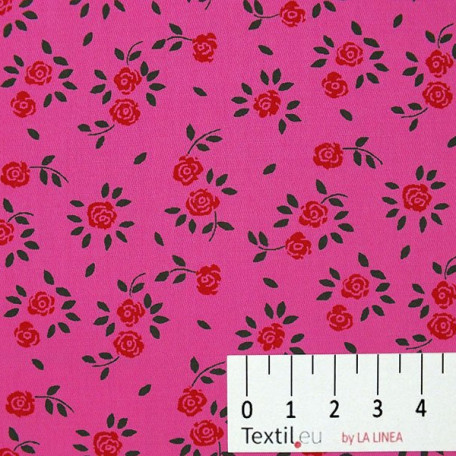 Květiny - Bavlněný satén - Růžová - 100% bavlna 