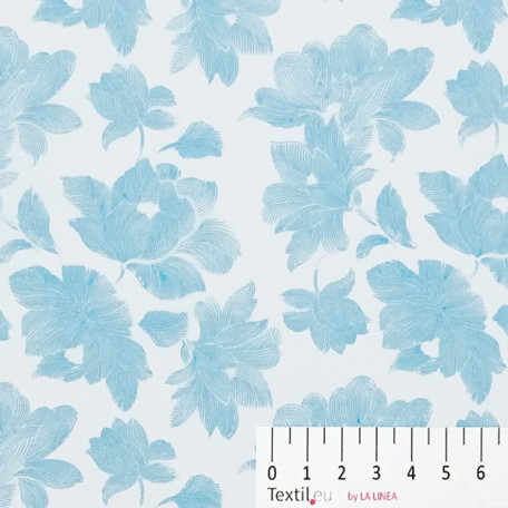 Květiny - Bavlněný voál - Bílá, Modrá - 100% bavlna 