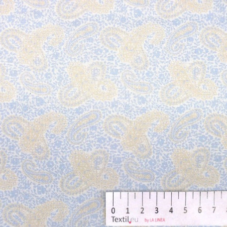 Ornamenty - Bavlněné plátno - Modrá, Béžová - 100% bavlna 