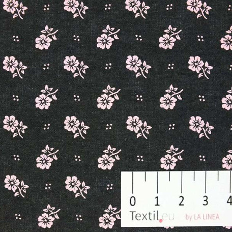 Flowers - Cotton plain - Black - 100% cotton 