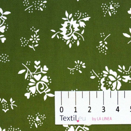 Květiny - Bavlněný satén - Zelená - 100% bavlna 