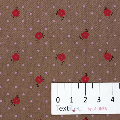 Flowers, Dots - Cotton Sateen - Brown - 100% cotton 
