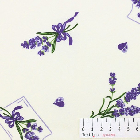 Flowers - Cotton plain - Violet, Beige - 100% cotton 