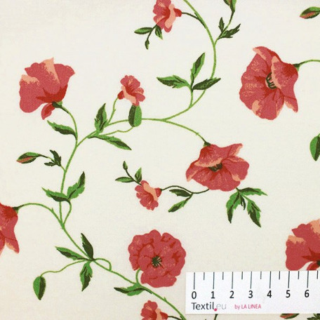 Květiny - Bavlněné plátno - Růžová, Zelená - 100% bavlna 