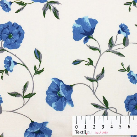 Flowers - Cotton plain - Blue, Green - 100% cotton 