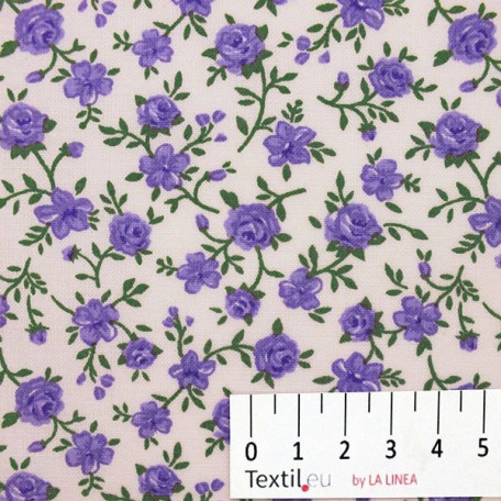 Flowers - Cotton plain - Violet, Beige - 100% cotton 