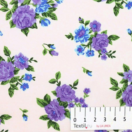 Kwiaty  - Płótno bawełniane  - Fioletowy , Niebieski  - 100% bawełna  