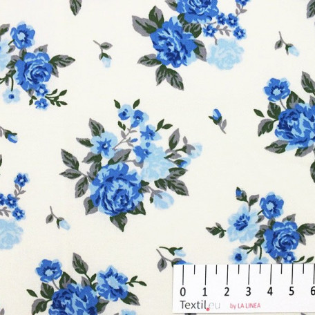 Kwiaty  - Płótno bawełniane  - Niebieski , Szary  - 100% bawełna  