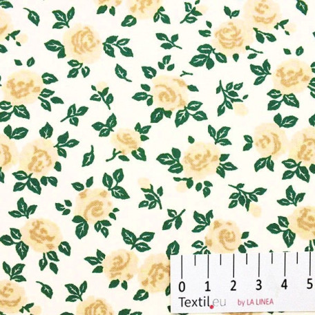 Flowers - Cotton plain - Beige, Green - 100% cotton 