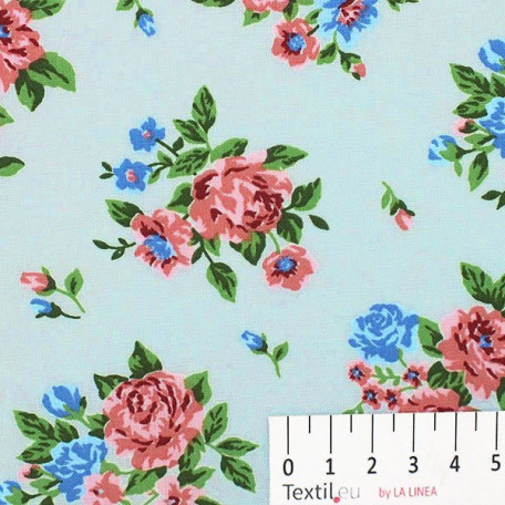 Flowers - Cotton plain - Pink, Blue - 100% cotton 