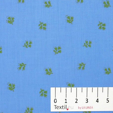 Květiny - Bavlněný satén - Modrá, Zelená - 100% bavlna 