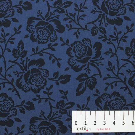 Blumen  - Baumwollsatin  - Blau  - 100% Baumwolle  