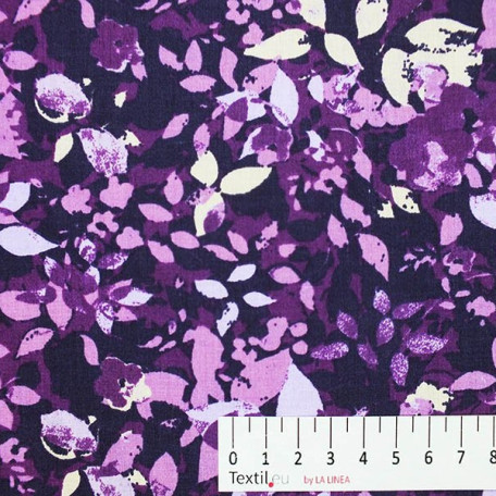 Blumen  - Baumwollsatin  - Violett , Gelb  - 100% Baumwolle  