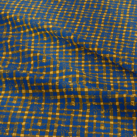 Kostky - Bavlněný satén - Modrá, Žlutá - 100% bavlna 