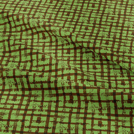 Kostky - Bavlněný satén - Zelená, Hnědá - 100% bavlna 