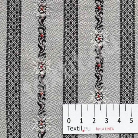 Flowers, Stripes - Jacquard - Grey, Black - 100% cotton 