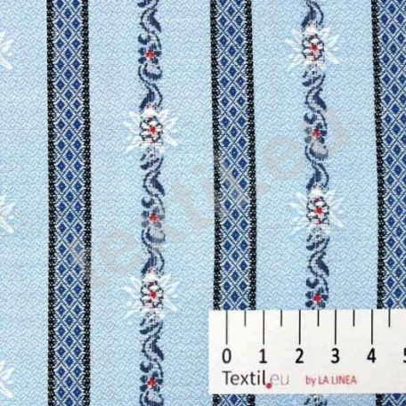 Blumen , Streifen  - Jacquard - Blau  - 100% Baumwolle  