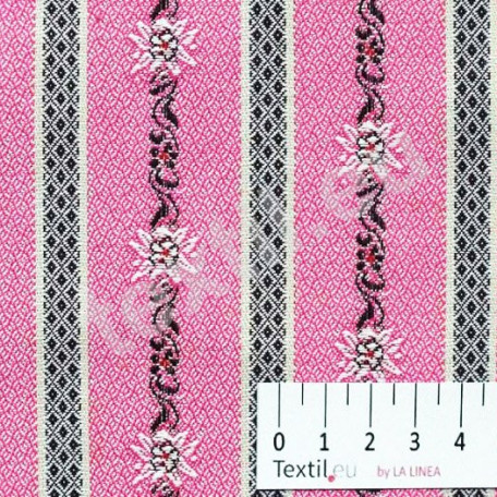 Flowers, Stripes - Jacquard - Pink - 100% cotton 