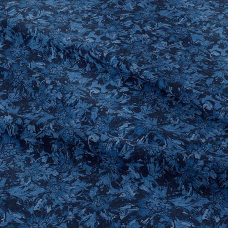Květiny - Bavlněný satén - Modrá - 100% bavlna 