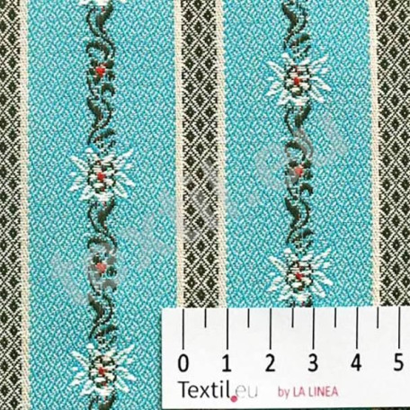 Flowers, Stripes - Jacquard - Blue - 100% cotton 