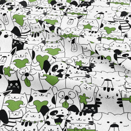 Dětské, Zvířata - Bavlněné plátno - Zelená, Bílá - 100% bavlna 
