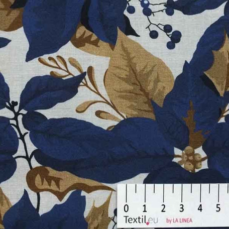 Květiny - Bavlněné plátno - Modrá, Béžová - 100% bavlna 