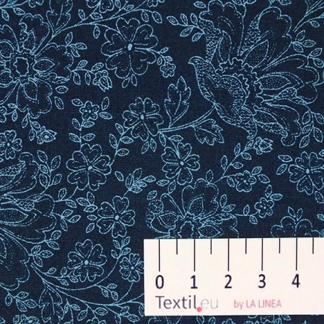 Květiny - Bavlněné plátno - Modrá - 100% bavlna 