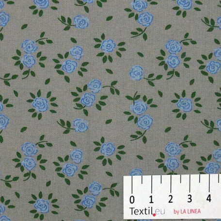 Flowers - Cotton plain - Grey, Blue - 100% cotton 