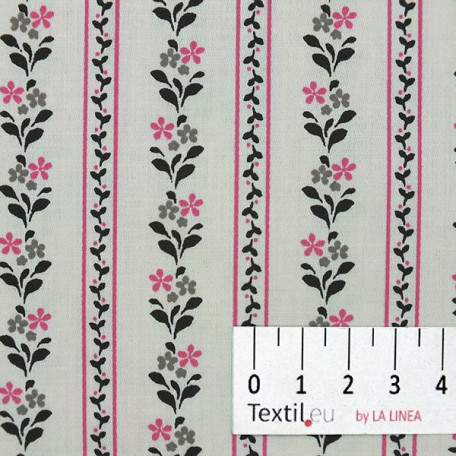 Flowers, Stripes - Cotton Sateen - Beige - 100% cotton 