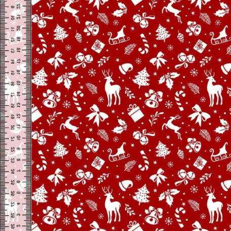 Vánoce - Bavlněné plátno - Červená, Bílá - 100% bavlna 