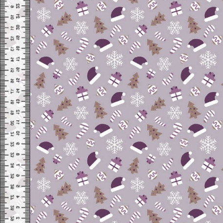Vánoce - Bavlněné plátno - Fialová, Béžová - 100% bavlna 
