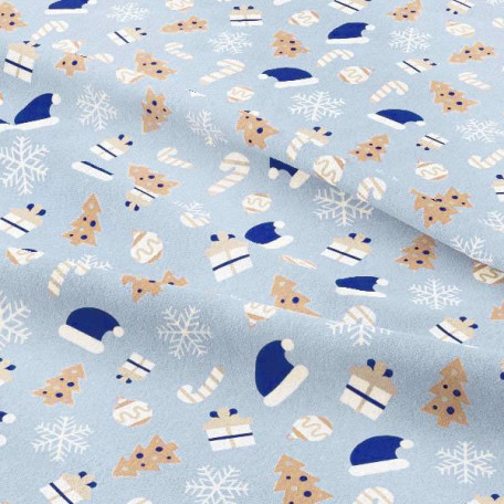 Natale - Tela in cotone  - Blu , Beige  - 100% cotone  
