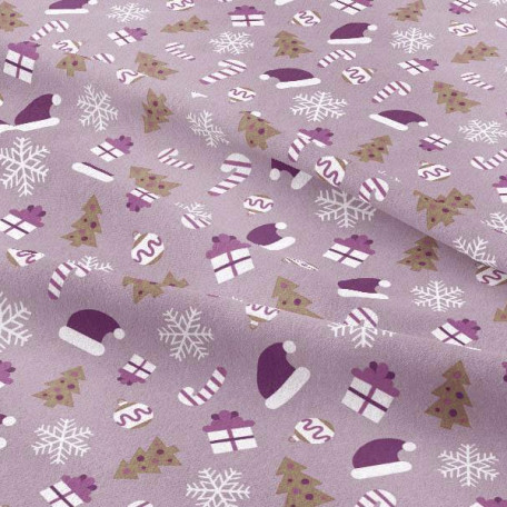 Natale - Tela in cotone  - Viola , Beige  - 100% cotone  